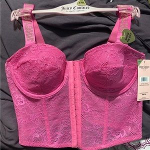 34B Juicy Couture lingerie / corset top , hot pink lace with gold accents